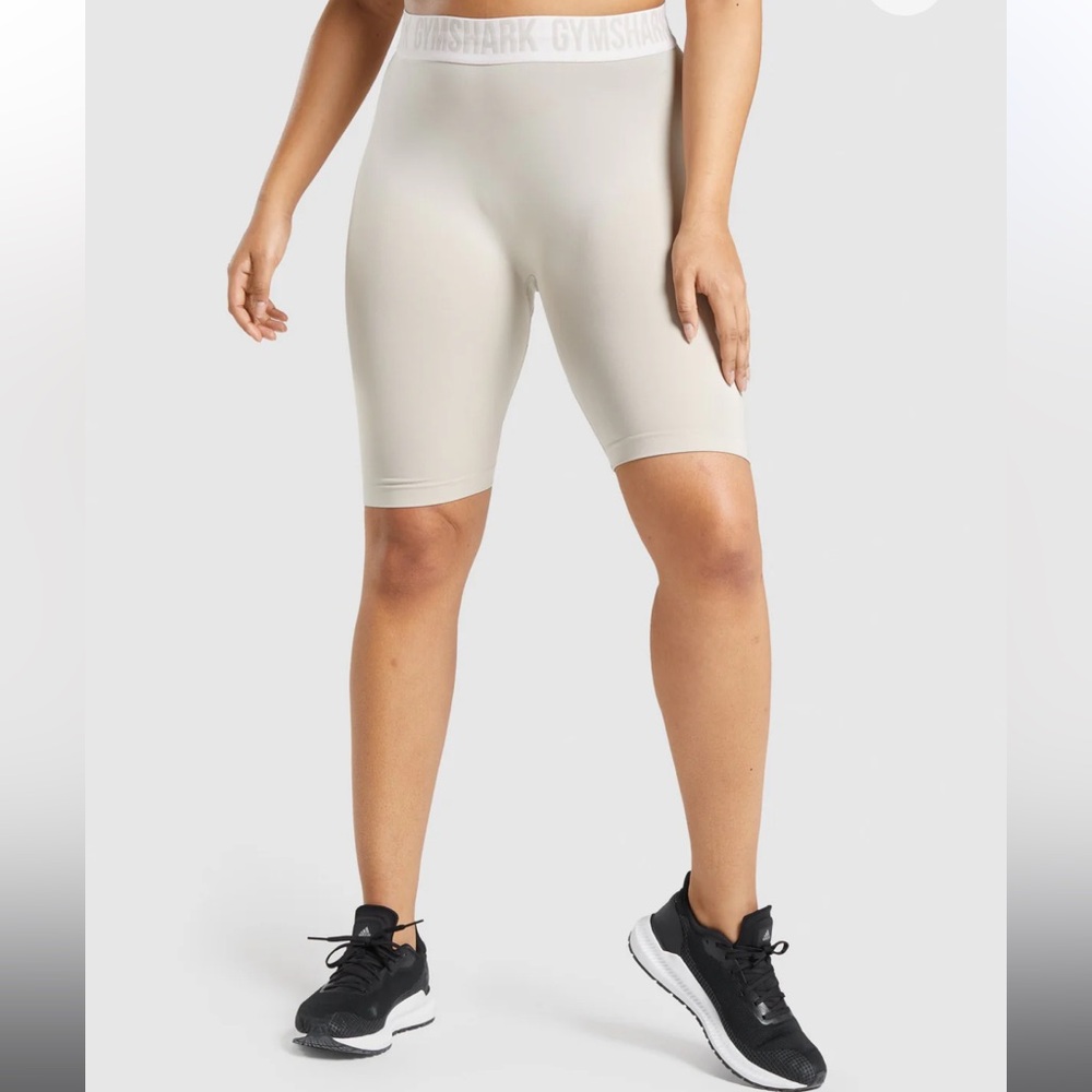 Beige Gym Shark Spandex Workout Running Shorts